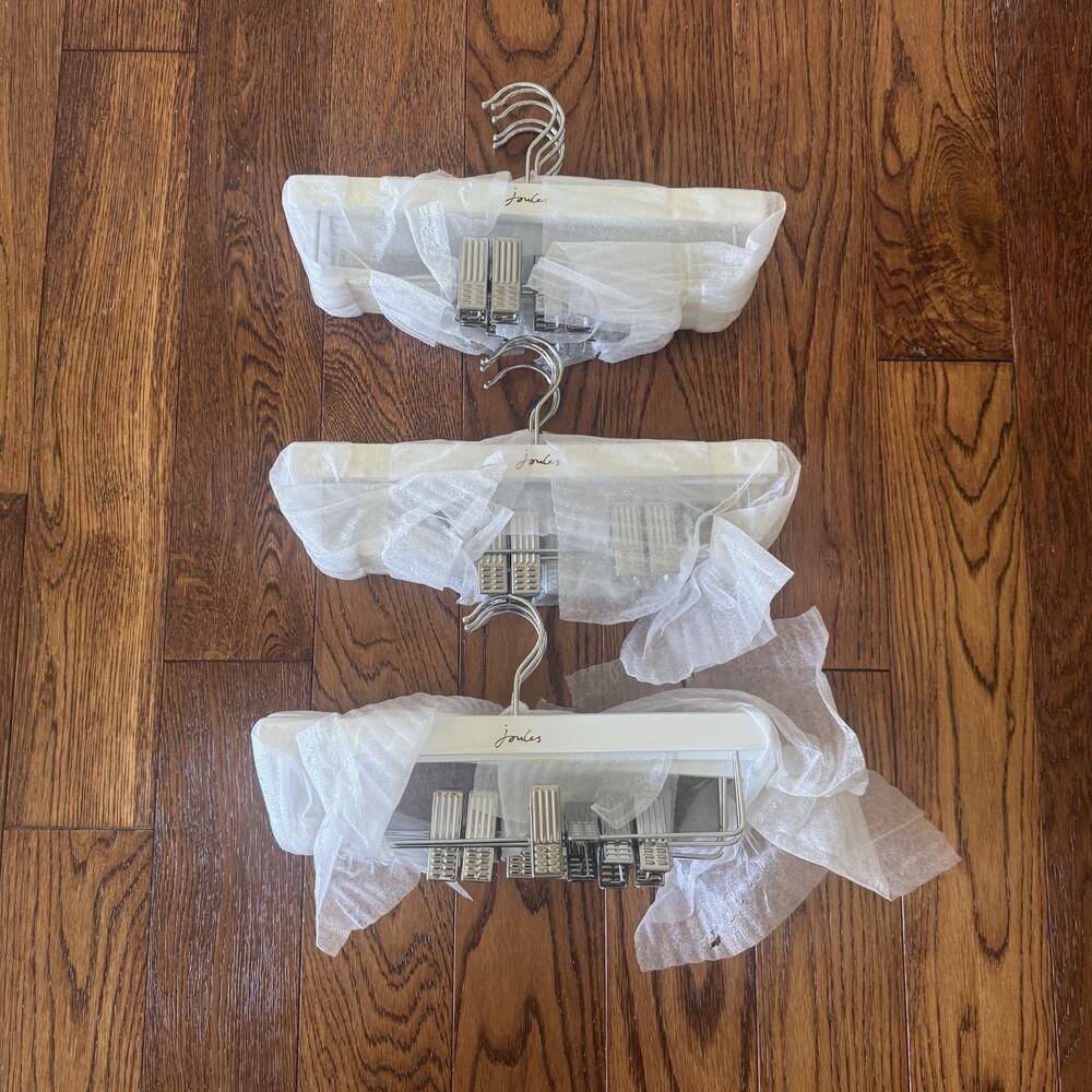 Wooden‎ Pant Skirt Hangers White 15 Joules Brand Plain Back Silver Colored Clip